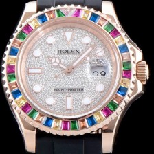홍콩명품 [로렉스] 남성용 오이스터 페페츄얼 요트-마스터 126655 “다이아몬드 파베 다이얼” 레인보우 바게크 컷 세팅 베젤 오토매틱 무브먼트 ROL0542  