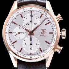 홍콩명품 [태그호이어] 남성용 까레라 칼리버 1887 크로노그래프 로즈골드 화이트 다이얼 오토매틱 무브먼트 TAG0200  