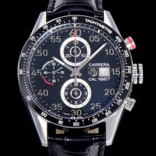 홍콩명품 [태그호이어] 남성용 까레라 CAR2A10.FC6235 칼리버 1887 클래식 타임피스!! 스톱 세컨드 크로노그래프 블랙 세라믹 베젤 블랙 다이얼 오토매틱 무브먼트 TAG0445  