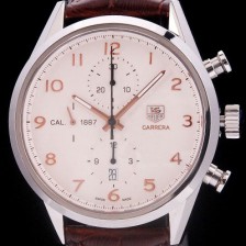 홍콩명품 [태그호이어] 남성용 까레라 칼리버 1887 크로노그래프 화이트 다이얼 7750 오토매틱 TAG4212  