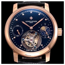 홍콩명품 [바쉐론콘스탄틴] 남성용 최고의 디테일!! 패트리모니 투어빌론 & GMT 문페이즈 고급스러운 18K 로즈골드 블랙 텍스쳐드 다이얼 아시안 투어빌론 탑재 무브먼트 VAC0220  