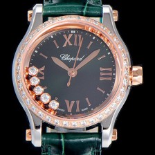 홍콩명품 [쇼파드]여성용 해피스포츠 미니 오토매틱 보석/큐빅 30미리 레이디스 18K 로즈골드 그린다이얼 CHO83865  