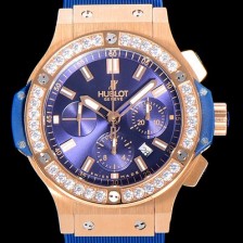 홍콩명품 [휴블렛]남성용 빅뱅 크로노그래프 44미리 18K로즈골드 다이아몬드우레탄 오토매틱 블루다이얼 HUB47473  
