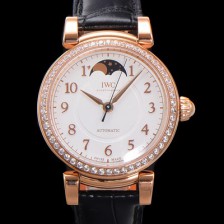 홍콩명품 [아이더블유씨]여성용 다빈치 오토매틱 문페이즈 36mm 18K 로조골드 다이아몬드베젤가죽줄 화이트다이얼 iwc28513  