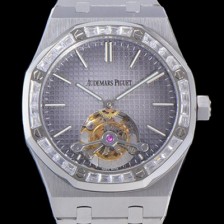 홍콩명품 [오데마피게] 남성용 로얄오크 Calibre 2924 투어빌론/수동기계식 41미리 다이아몬드 베젤 그레이다이얼 AUD74538  