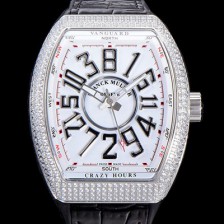 홍콩명품 [프랭크뮬러] 남성용 뱅가드 오토매틱 CZ02타입 44미리 보석/큐빅 셋팅 가죽줄/스트랩 화이트다이얼 FRA73768  