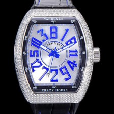 홍콩명품 [프랭크뮬러] 남성용 뱅가드 오토매틱 CZ02타입 44미리 보석/큐빅 셋팅 가죽줄/스트랩 화이트다이얼 FRA73759  