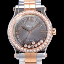 홍콩명품 [쇼파드] 여성용 해피 스포츠 36미리 오토매틱 ETA2892-2 18K 로즈골드 최상급 쥬얼셋팅 메탈시계 그레이다이얼 CHO73655  