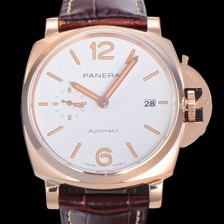 홍콩명품 [파네라이] 남성용 루미노르 PAM01042 듀어 18K 로즈골드 케이스 오토매틱 Cal.P.900타입 무브먼트 42미리 가죽줄 화이트다이얼 PAN73345  