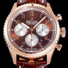 홍콩명품 [브라이틀링] 남성용 네비타이머 에비에이터 8 오토매틱 크로노그래프 ETA7750-2 타입 43미리 로즈골드 가죽줄 브라운다이얼 BRE75591  