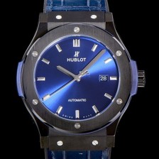 홍콩명품 [휴블렛] 남성용 클래식 퓨전 45미리 블랙 PVD코팅오토매틱 9015 타입 가죽/러버 믹스 그린다이얼 HUB73568  