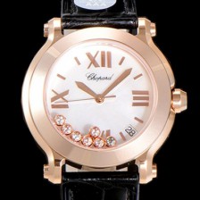 홍콩명품 [쇼파드]해피스포츠 라운드 쿼츠 로즈골드 ETA-955.112 레이디 36미리 가죽줄 화이트다이얼 CHO73591  