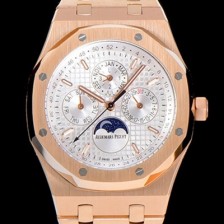 홍콩명품 [오데마피게] 남성용 로얄오크 페퍼츄얼 41미리 로즈골드 금장시계 오토매틱 5134타입 금장 오열 브레이슬릿 문페이즈 화이트다이얼 AUD74452  