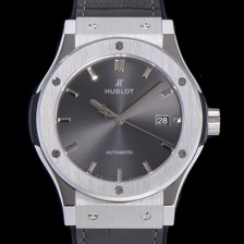 홍콩명품 [휴블렛] 남성용 클래식 퓨전 45미리 오토매틱 9015 타입 가죽/러버 믹스 그레이다이얼 HUB73512  