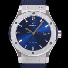 홍콩명품 [휴블렛] 남성용 클래식 퓨전 45미리 오토매틱 9015 타입 가죽/러버 믹스 블루다이얼 HUB73483  