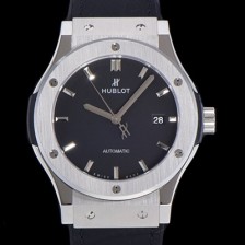 홍콩명품 [휴블렛] 남성용 클래식 퓨전 45미리 오토매틱 9015 타입 가죽/러버 믹스 블랙다이얼 HUB73474  