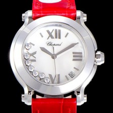 홍콩명품 [쇼파드]해피스포츠 라운드 쿼츠 ETA-955.112 레이디 30미리 가죽줄 화이트다이얼 CHO73618  