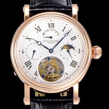 홍콩명품 [파텍필립] 남성용 그렌드 컴플리케이션 투어빌론 문페이즈 42mm 로드골드 금장시계 가죽줄 오토매틱 화이트다이얼 PAT75371  