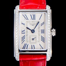 홍콩명품 [론진] 돌체비타 스텐레스스틸 보석/큐빅 셋팅 쿼츠L178.2 20.8미리 악어가죽 화이트다이얼 CAR11345  