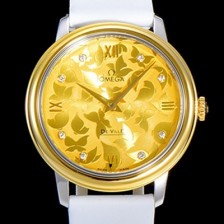 홍콩명품 [오메가] 여성용 드빌 프레스티지 32.7미리 쿼츠 금장 4061타입 레이디 소가죽줄 골드다이얼 OMG79418  