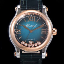 홍콩명품 [쇼파드] 여성용 해피 스포츠 오토매틱 ETA2892-2 타입 36mm 래이디스/금장시계 18K로즈골드 가죽줄 블루다이얼 cho74208  