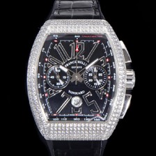 홍콩명품 [프랭크뮬러] 남성용 뉴 사라토거 오토매틱 크로노그래프 A7750-2타입 44mm 보석/다이아셋팅 가죽줄 블랙다이얼 fra24685  