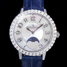 홍콩명품 [예거르꿀뜨르] 여성용 랑데뷰 문미듐 Q3523570 오토매틱 Cal.935타입 34mm  보석/다이아 베젤 가죽줄 화이트다이얼 jag93870  