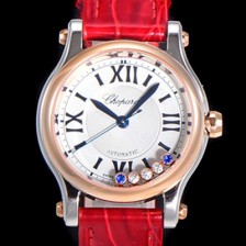 홍콩명품 [쇼파드] 여성용 해피스포츠 다이아몬드 오토매틱 A2892-2 타입 30mm 금장시계 가죽줄 화이트다이얼 cho85307  