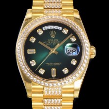 홍콩명품 [로렉스] 남성용 데이데이트 오토매틱 Cal.3235타입 36mm 금장시계 옐루골드 올금 다이아베젤부착 메탈줄 그린다이얼 rol75203  