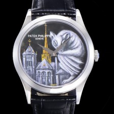 홍콩명품 [파텍필립] 남성용 칼라트라바 5077P 오토매틱 투어빌론 Cal.240타입 38.6미리 가죽줄 에나멜 아크워크 블랙다이얼 pat46320  