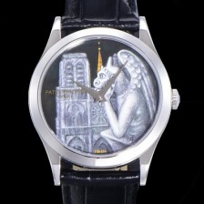 홍콩명품 [파텍필립] 남성용 칼라트라바 5077P 오토매틱 투어빌론 Cal.240타입 38.6미리 가죽줄 에나멜 아크워크 블랙다이얼 pat76842  