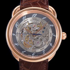 홍콩명품 [애르메스] 남성용 아쏘 오토매틱 41mm 18K 로즈골드 가죽줄 스켈래톤 다이얼 her07859  