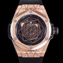 홍콩명품 [휴블렛] 남성용 빅뱅 쌍 블루 오토매틱 HUB1213타입 45미리 18K 로즈골드 가죽/우레탄 믹스밴드 블랙다이얼 hub64531  