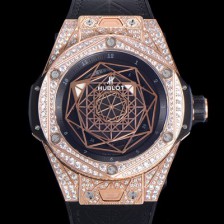 홍콩명품 [휴블렛] 남성용 빅뱅 쌍 블루 오토매틱 HUB1213타입 45미리 18K 로즈골드 다이아몬드/보석 케이스 가죽/우레탄 믹스밴드 블랙다이얼 hub97824  