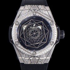 홍콩명품 [휴블렛] 남성용 빅뱅 쌍 블루 티타늄 오토매틱 HUB1213타입 45미리 다이아몬드/보석 케이스 가죽/우레탄 믹스밴드 블랙다이얼 hub16359  