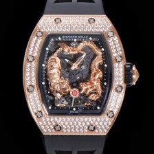 홍콩명품 [리차드밀레] 남성용 리차드밀 RM035 타이거&드래곤 미쉘 요 워치!! 수공 맞물림 형식의 쥬얼세팅 고급스러운 18K 로즈골드 스켈레톤 다이얼 오토매틱 무브먼트 RIC0451  