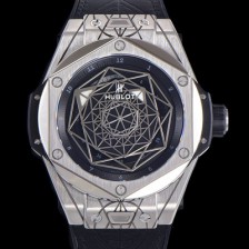 홍콩명품 [휴블렛] 남성용 빅뱅 쌍 블루 티타늄 오토매틱 HUB1213타입 45미리 가죽/우레탄 믹스밴드 블랙다이얼 hub39168  