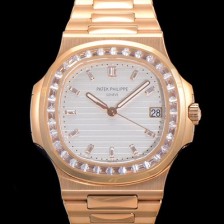 홍콩명품 [파텍필립] 남성용 노틸러스 보석/큐빅 세팅 18k로즈골드 Cal.324 S C타입무브 오토매틱 40미리 화이트다이얼 PAT70640  
