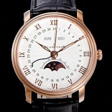 홍콩명품 [블랑팡] 남성용 빌레레 퀀탬 컴플레트 문페이즈 Cal.6654 오토매틱 40미리 블랙가죽줄 18K 로즈골드 화이트다이얼 BLA14136  