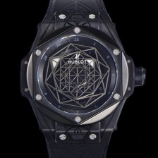 홍콩명품 [휴블렛] 남성용 빅뱅 쌍 블루 티타늄 PVD 오토매틱 HUB1213타입 45미리 가죽/우레탄 믹스밴드 블랙다이얼 hub38783  