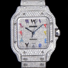 홍콩명품 [까르띠에] 남성용 산토스 쥬얼 다이아몬드 셋팅 베젤 40mm 큐빅/보석 다이얼 오토매틱 무브먼트 CAR40199  