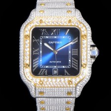 홍콩명품 [까르띠에] 남성용 산토스 쥬얼 다이아몬드 셋팅 베젤 40mm 네이비 다이얼 오토매틱 무브먼트 CAR46583  