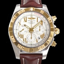 홍콩명품 [브라이틀링] 남성용 원드라이더 크로노맷 오토매틱 ETA-7750 기계식 44mm 18K 옐루골드 가죽줄 화이트다이얼 bre9152  