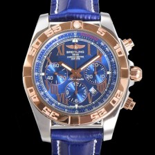 홍콩명품 [브라이틀링] 남성용 원드라이더 크로노맷 오토매틱 ETA-7750 기계식 44mm 18K 로즈골드 가죽줄 블루다이얼 bre1915  