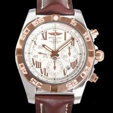 홍콩명품 [브라이틀링] 남성용 원드라이더 크로노맷 오토매틱 ETA-7750 기계식 44mm 18K 로즈골드 가죽줄 화이트다이얼 bre9911  