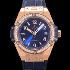 홍콩명품 [휴블렛] 남여공용 빅뱅 오토매틱 HUB1710타입 39mm 다이아/보석 세팅 로즈골드 우레탄/가죽 믹스밴드 블루다이얼 hub2123  