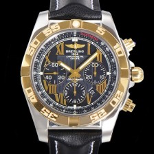 홍콩명품 [브라이틀링] 남성용 원드라이더 크로노맷 오토매틱 ETA-7750 기계식 44mm 18K 옐루골드 가죽줄 블랙다이얼 bre1951  