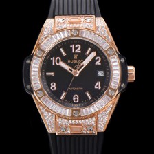 홍콩명품 [휴블렛] 남여공용 빅뱅 오토매틱 HUB1710타입 39mm 다이아/보석 세팅 로즈골드  우레탄밴드 블랙다이얼 hub9511  
