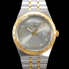 홍콩명품 [튜더] 남성용 로얄 워치 오토매틱 스위스 ETA2836-2 타입 18K 옐루골드 41mm 메탈줄 실버다이얼 tud1195  