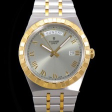 홍콩명품 [튜더] 남성용 로얄 워치 오토매틱 스위스 ETA2836-2 타입 18K 옐루골드 41mm 메탈줄 실버다이얼 tud1391  